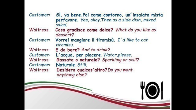 'italian for beginners A1: lesson 38: how to order food at a restaurant \"dialogue\"'