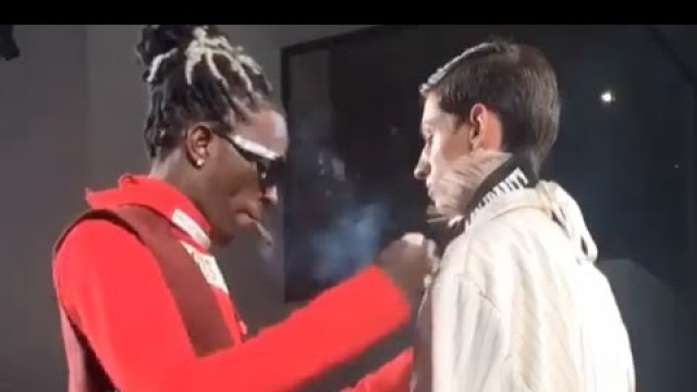 'Young Thug being a stylist at the vfiles fashion show runway'