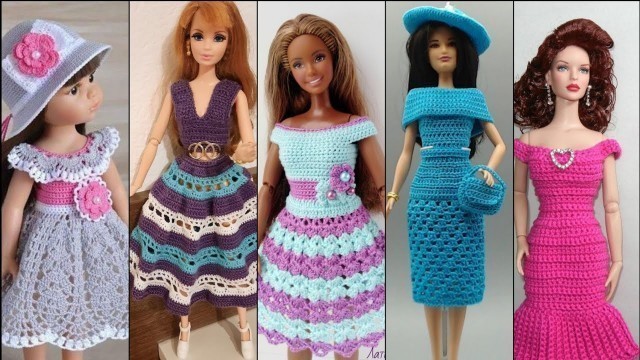 'Cute Fashion crochet colorful barbie dolls frocks/midi dress designs#crochet dolls outfit'