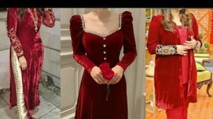 'Red Velvet Suits Designs | Red Velvet fabric dress ideas #velvet #womens fashion #newfashion'