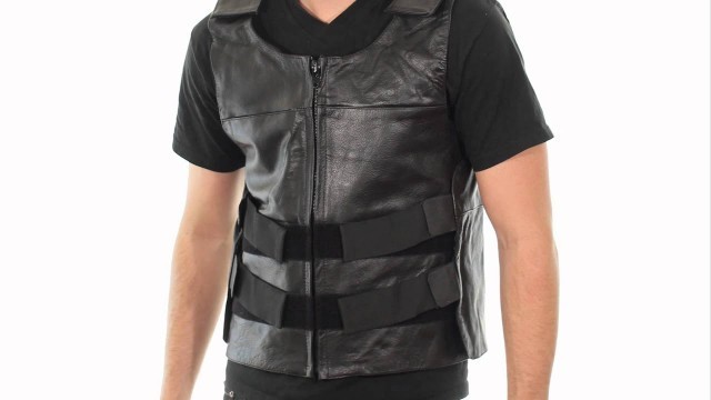 'B263 Xelement Men\'s Bulletproof Style Leather Vest at LeatherUp.com'