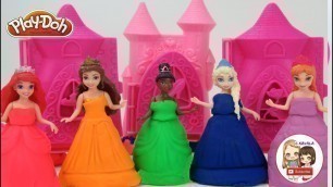 'Elsa and Anna Magic clip dolls play doh fashion dresses molds with Disney Princess Ariel Tiana'