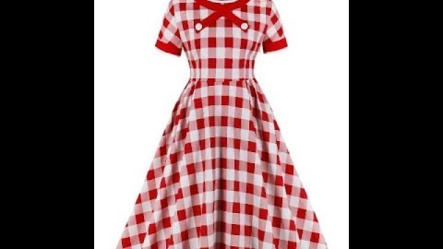 '1950s Style Plaid Pattern A-line Short Sleeve Vintage Dress | Gardenwed'