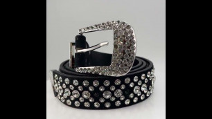 'Women Rhinestone Belt | Fashion Western Cowgirl Bling Studded Design Suede Leather Belt 1-1/4\"(32mm)'