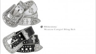 '50121 Rhinestone Belt Fashion Western Cowgirl Bling Studded Design Cross Concho Leather Belt'