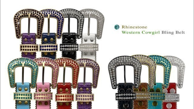 '35158 50158 Rhinestone Belts Fashion Western Cowgirl Bling Studded Design Leather Belt'