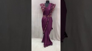 'New frill saree in wine colour with belt  | Rohit fashion club'